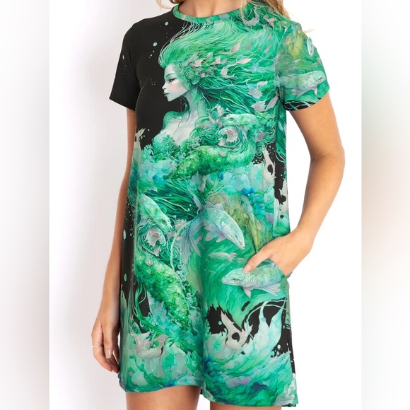 Blackmilk “WATERCOLOUR MERMAID SWING TEE DRESS” Size Medium M NWT Under the Sea - Picture 13 of 14
